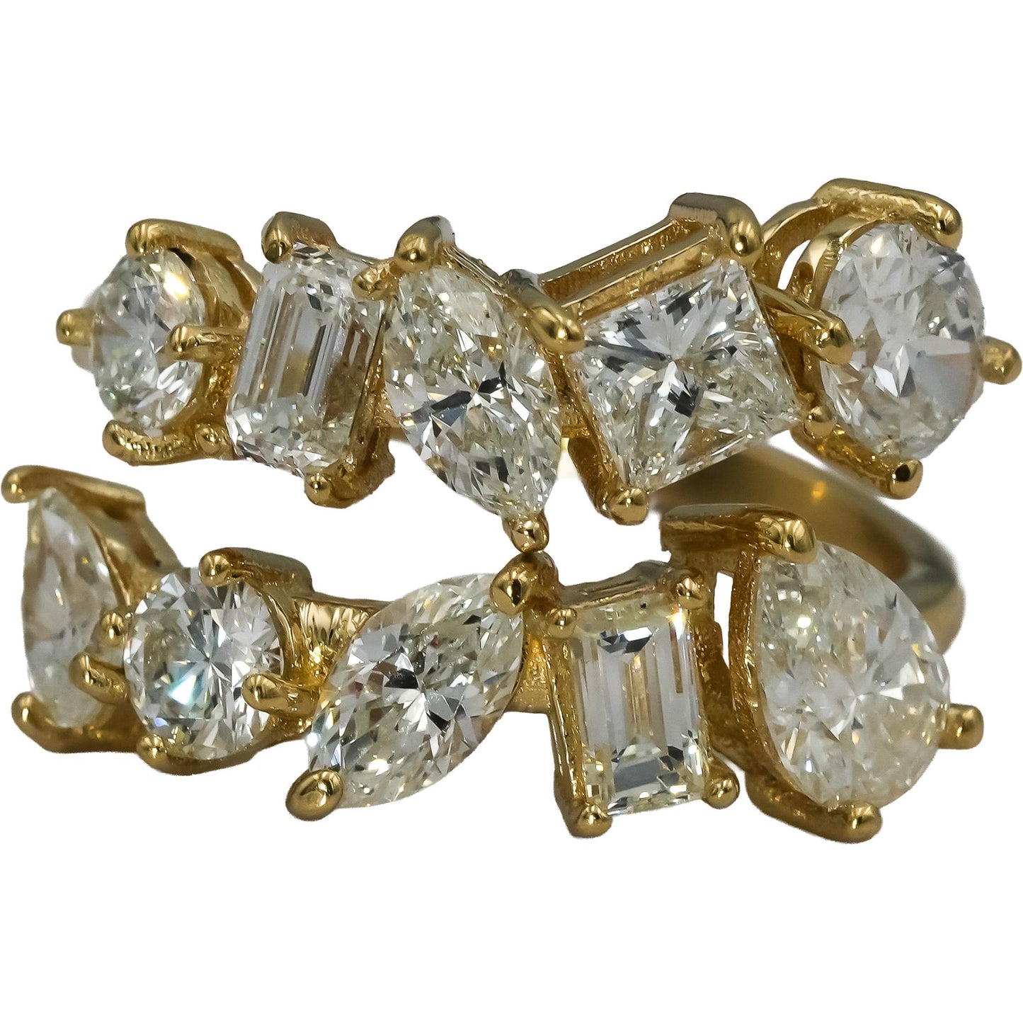 14k Yellow Gold Mixed Cut Diamond Cocktail Ring 2.93CT Size 6