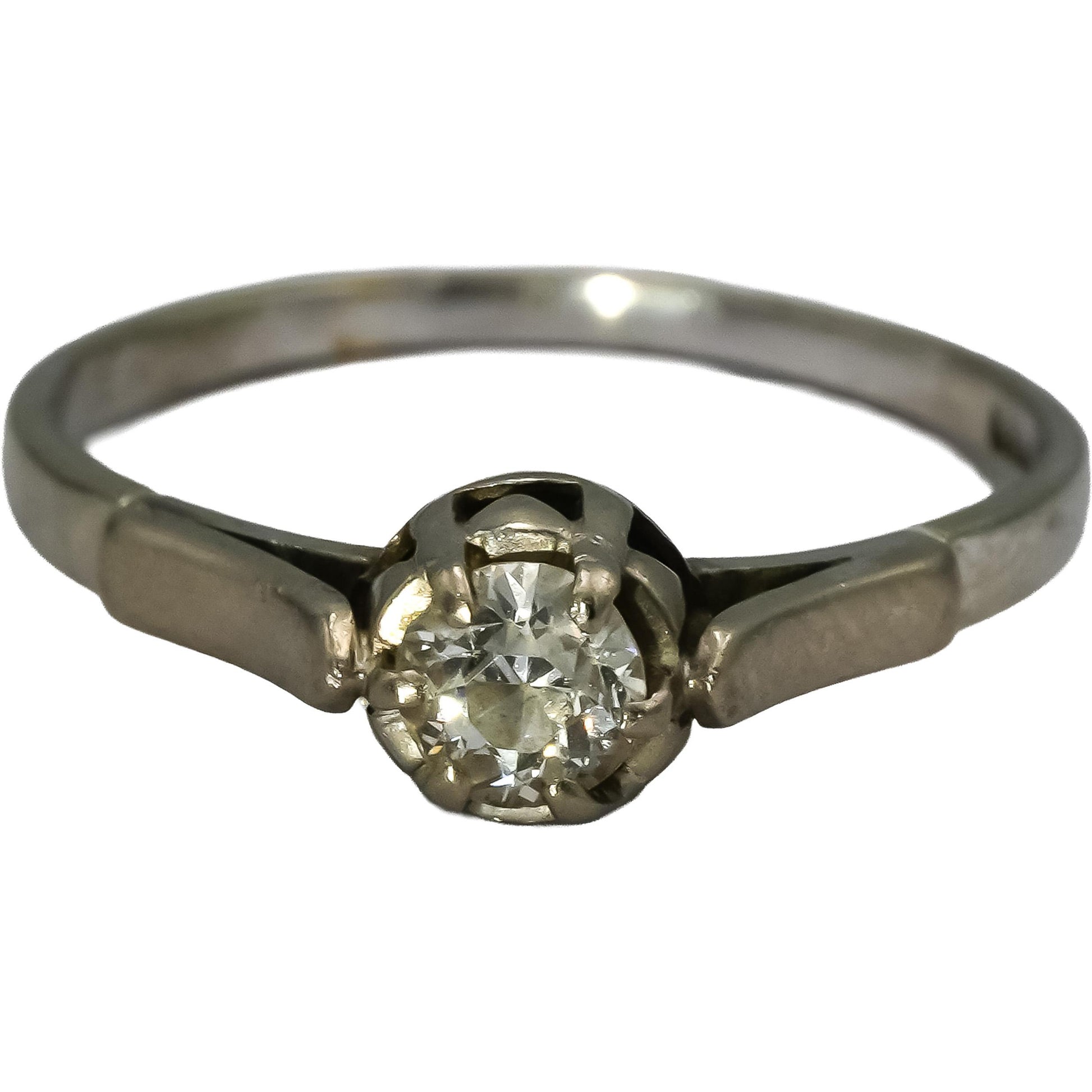 Antique Deco 14k White Gold Old Euro Diamond Ring 0.30CT Size 7.5