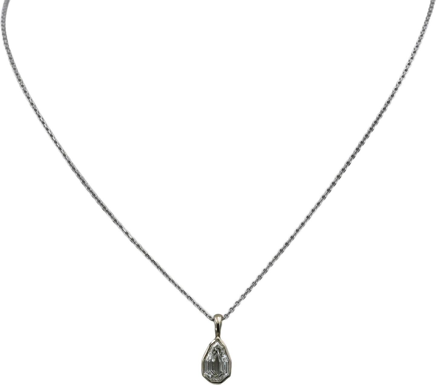 14k White Gold VS Pear Step Cut Diamond Solitaire Pendant Necklace 1.02CT