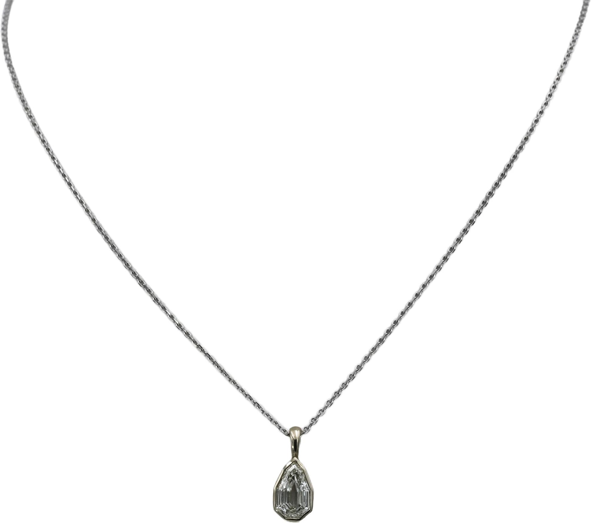 14k White Gold VS Pear Step Cut Diamond Solitaire Pendant Necklace 1.02CT