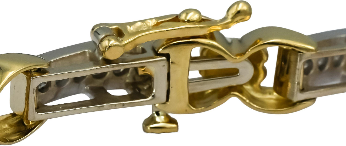 14k Yellow and White Gold Round Diamond Fancy Link Bracelet 0.75CT