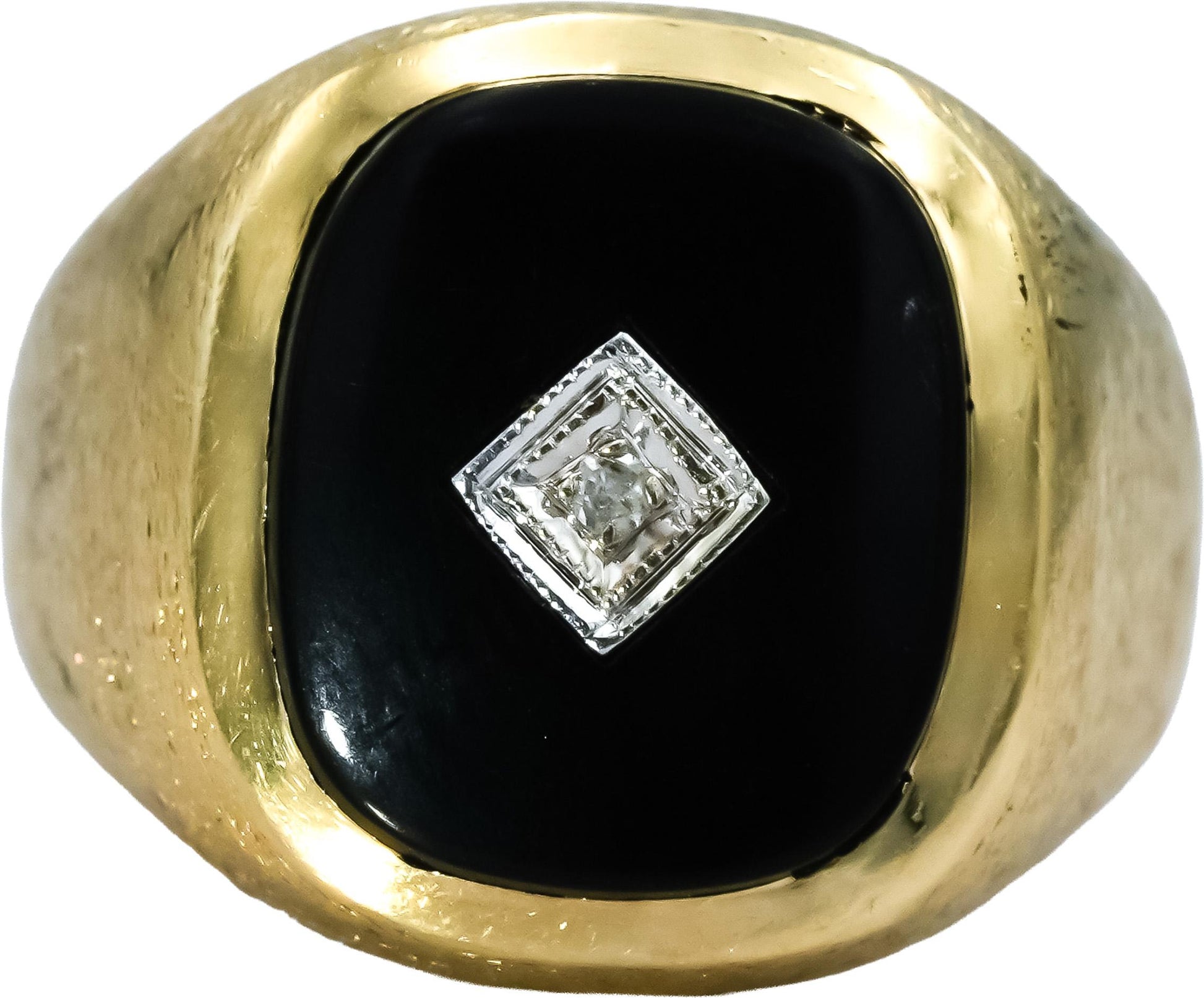 14k Yellow Gold Black Onyx and Diamond Ring 0.02CT Size 7