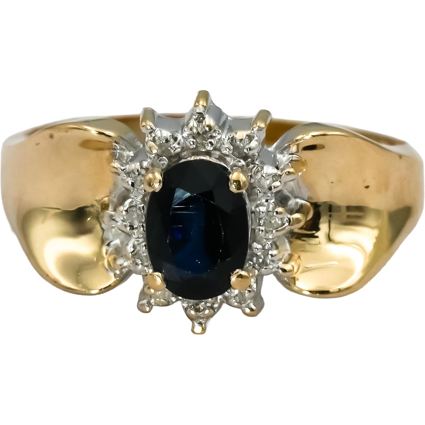 14k Yellow & White Gold Oval Cut Sapphire Ring 0.75CT Size 9 w/ Diamond Accents