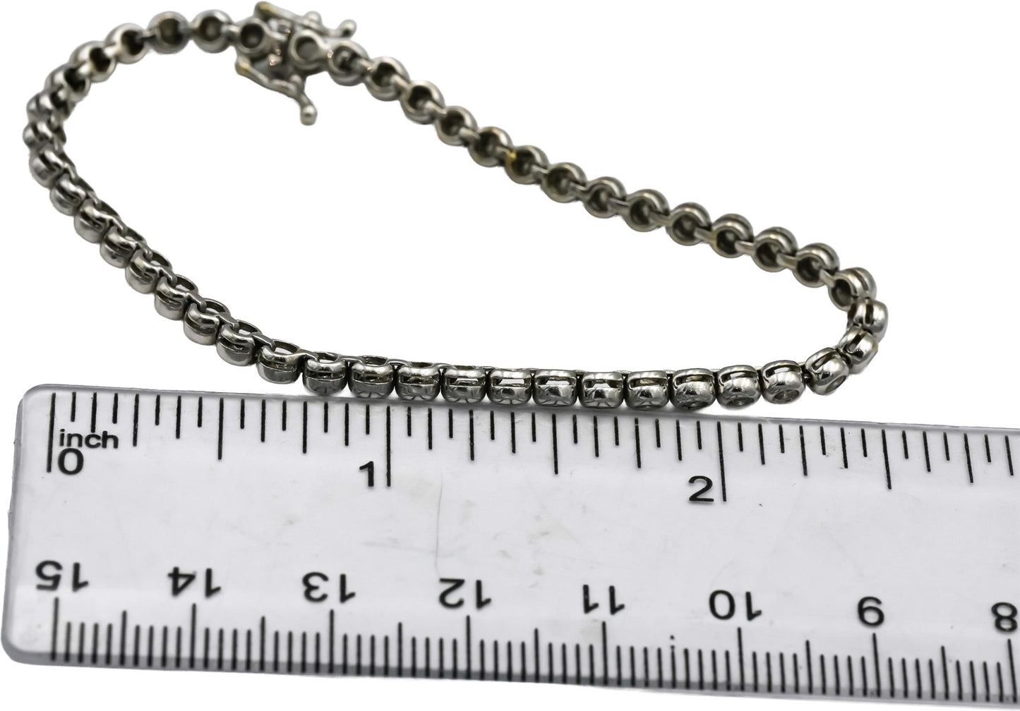 14k White Gold Round Bezel Set Diamond Tennis Bracelet 1.45CT