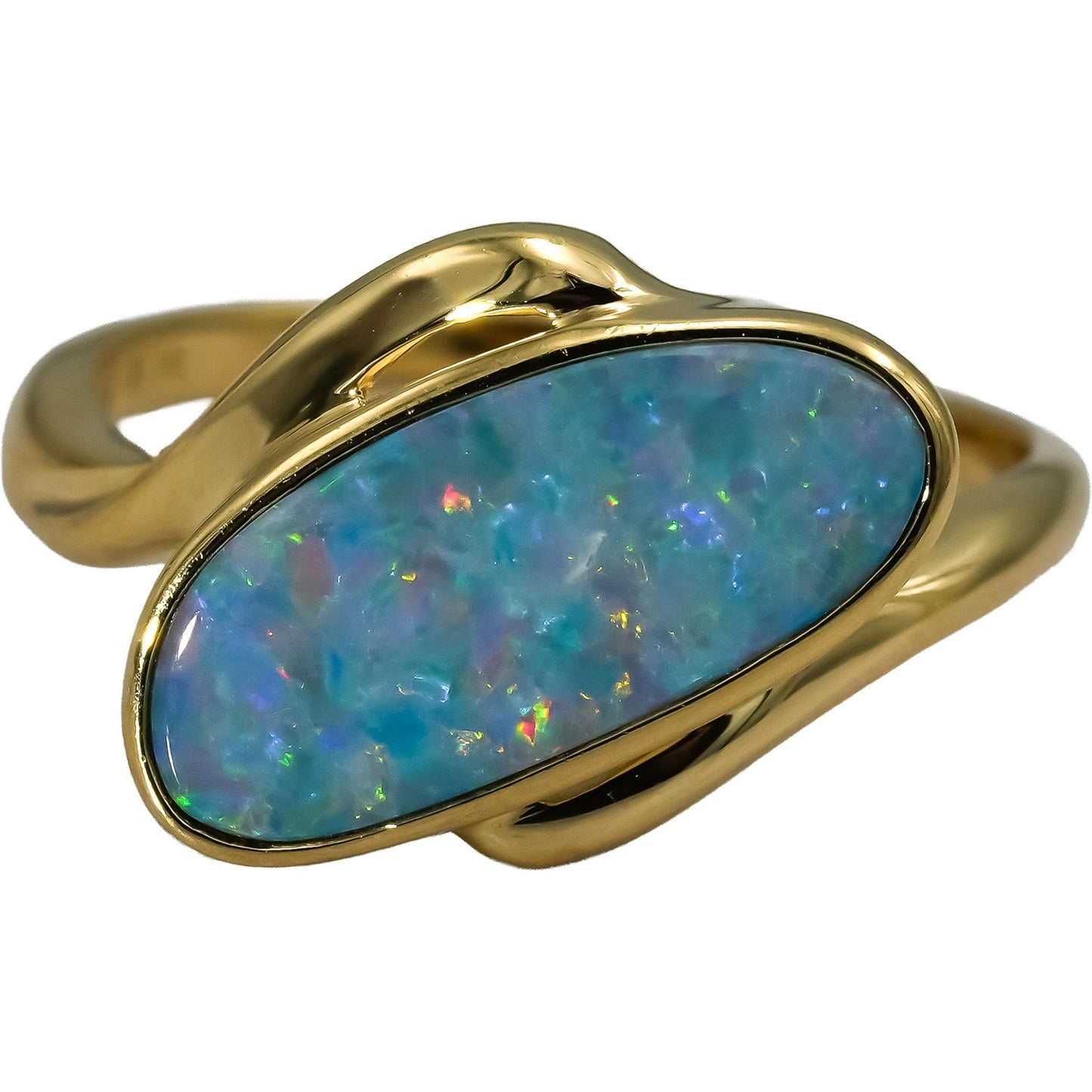 14k Yellow Gold Cabochon Bezel Set Opal Solitaire Ring Size 7.5