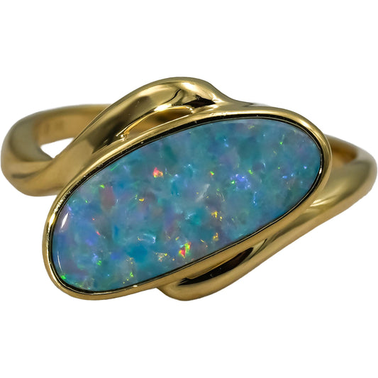 14k Yellow Gold Cabochon Bezel Set Opal Solitaire Ring Size 7.5