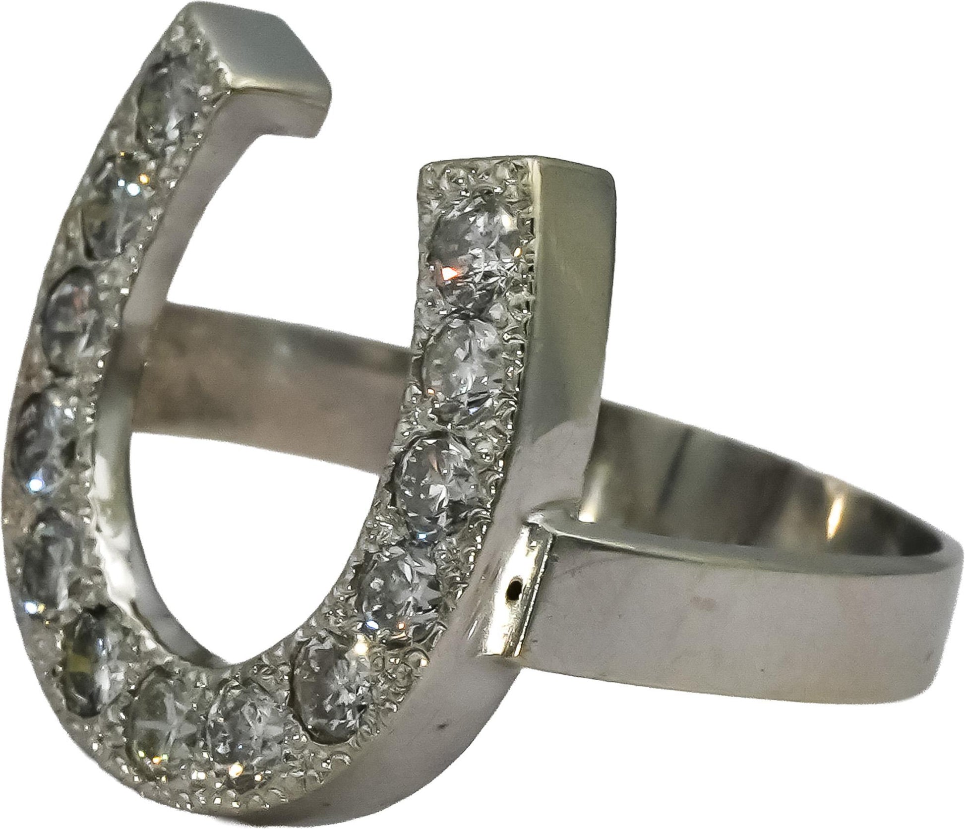 14k White Gold Round Diamond Horse Shoe Ring 0.75CT Size 4.75