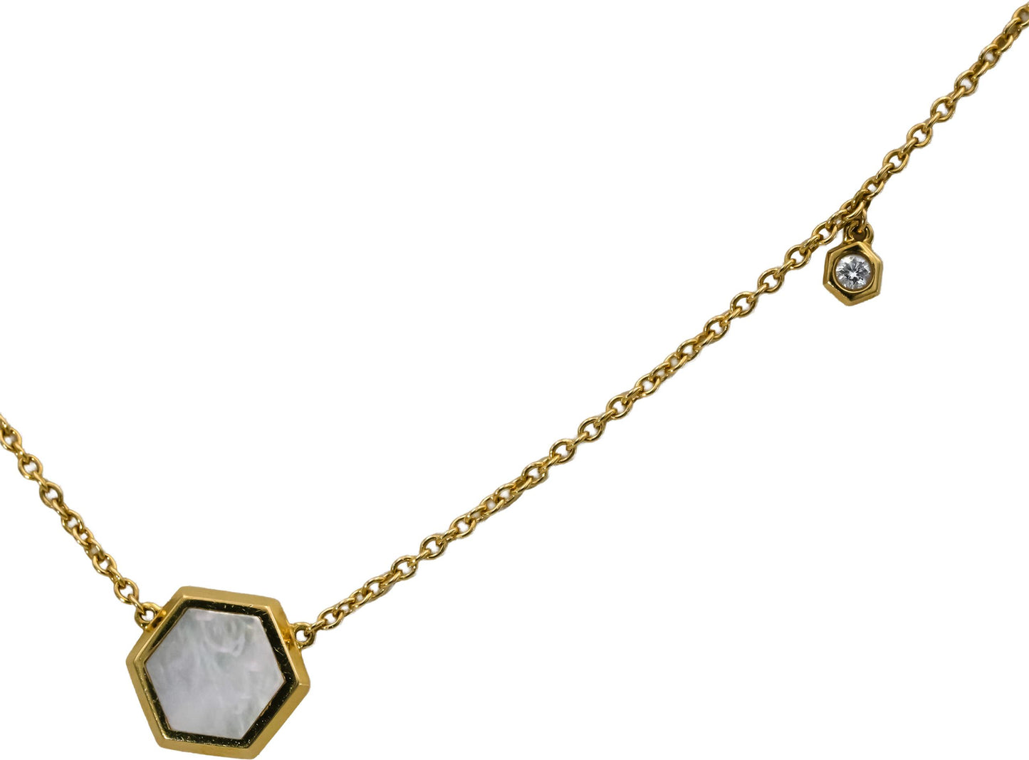 BIRKS 18k Yellow Gold Mother of Pearl Chain Necklace w/ Diamond Accent