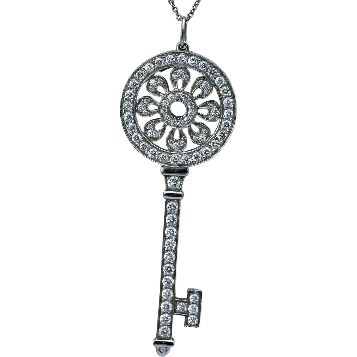 TIFFANY & CO. Platinum and 18k Gold Diamond Petals Key Pendant Necklace 1.18CT