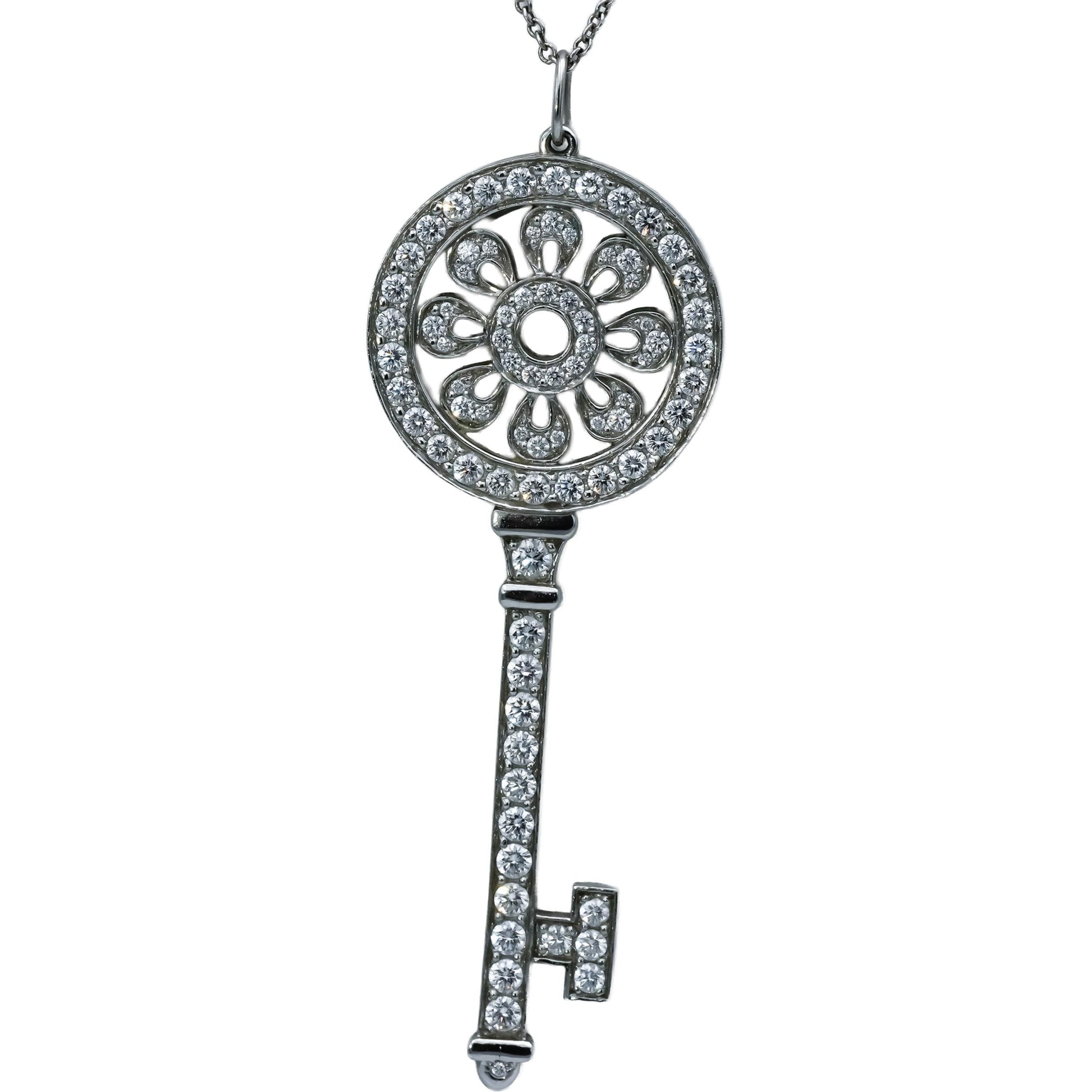 TIFFANY & CO. Platinum and 18k Gold Diamond Petals Key Pendant Necklace 1.18CT