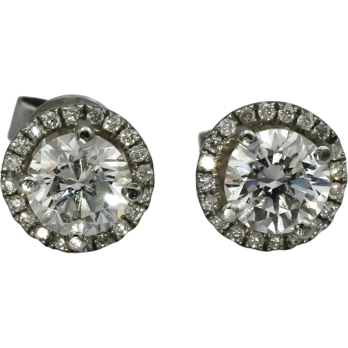 18k White Gold Round Diamond Halo Stud Earrings 1.55CT w/ 1.30CT Centers