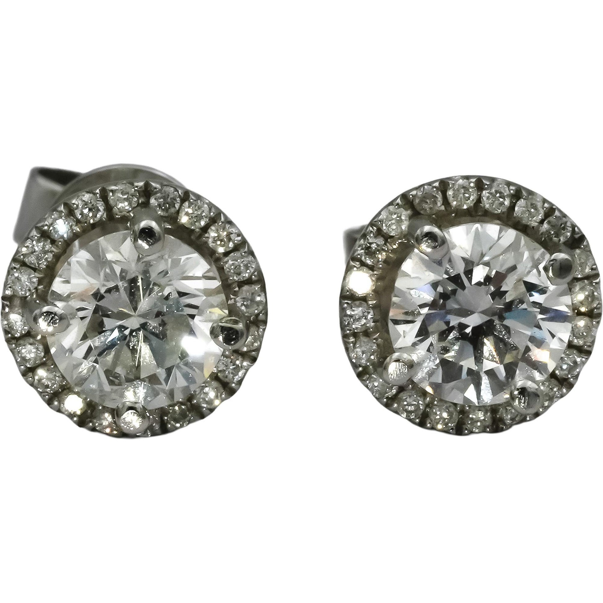18k White Gold Round Diamond Halo Stud Earrings 1.55CT w/ 1.30CT Centers