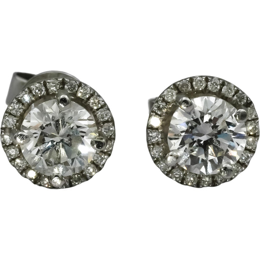 18k White Gold Round Diamond Halo Stud Earrings 1.55CT w/ 1.30CT Centers