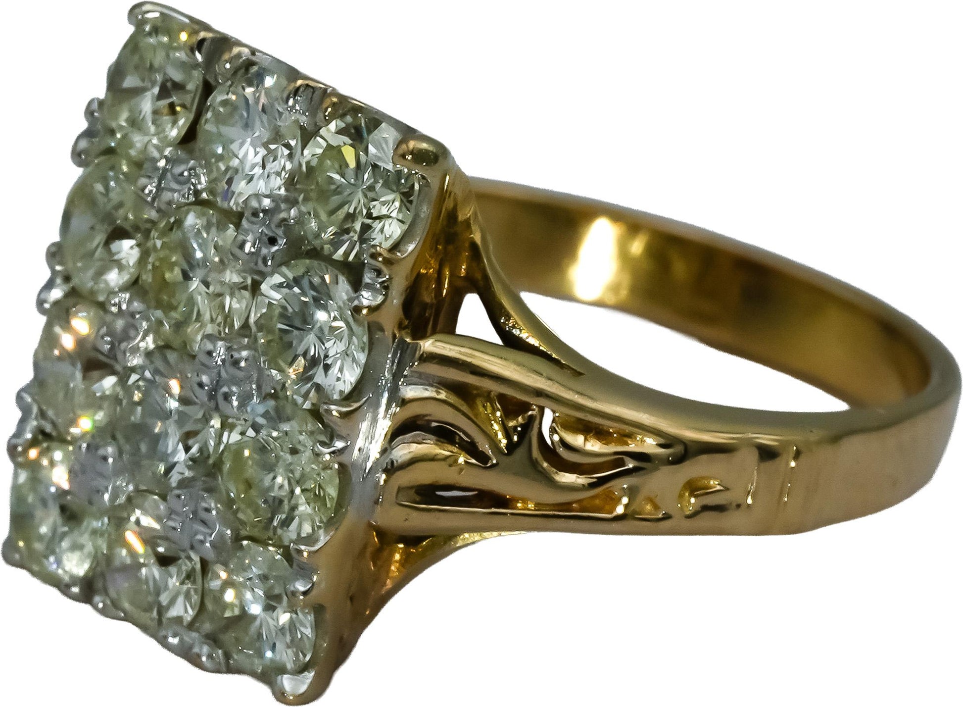 18k Yellow Gold Round Diamond Cluster Cocktail Ring 2.0CT Size 6.5