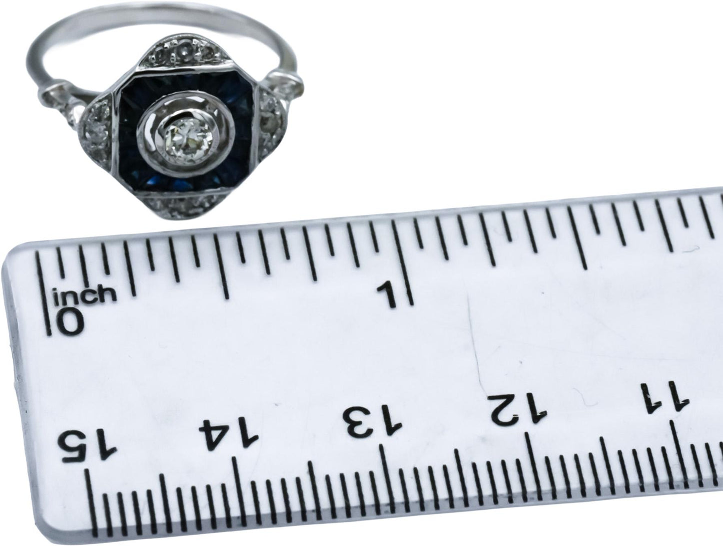 Antique 18k White Gold Diamond and Sapphire Ring 0.25CT Size 7