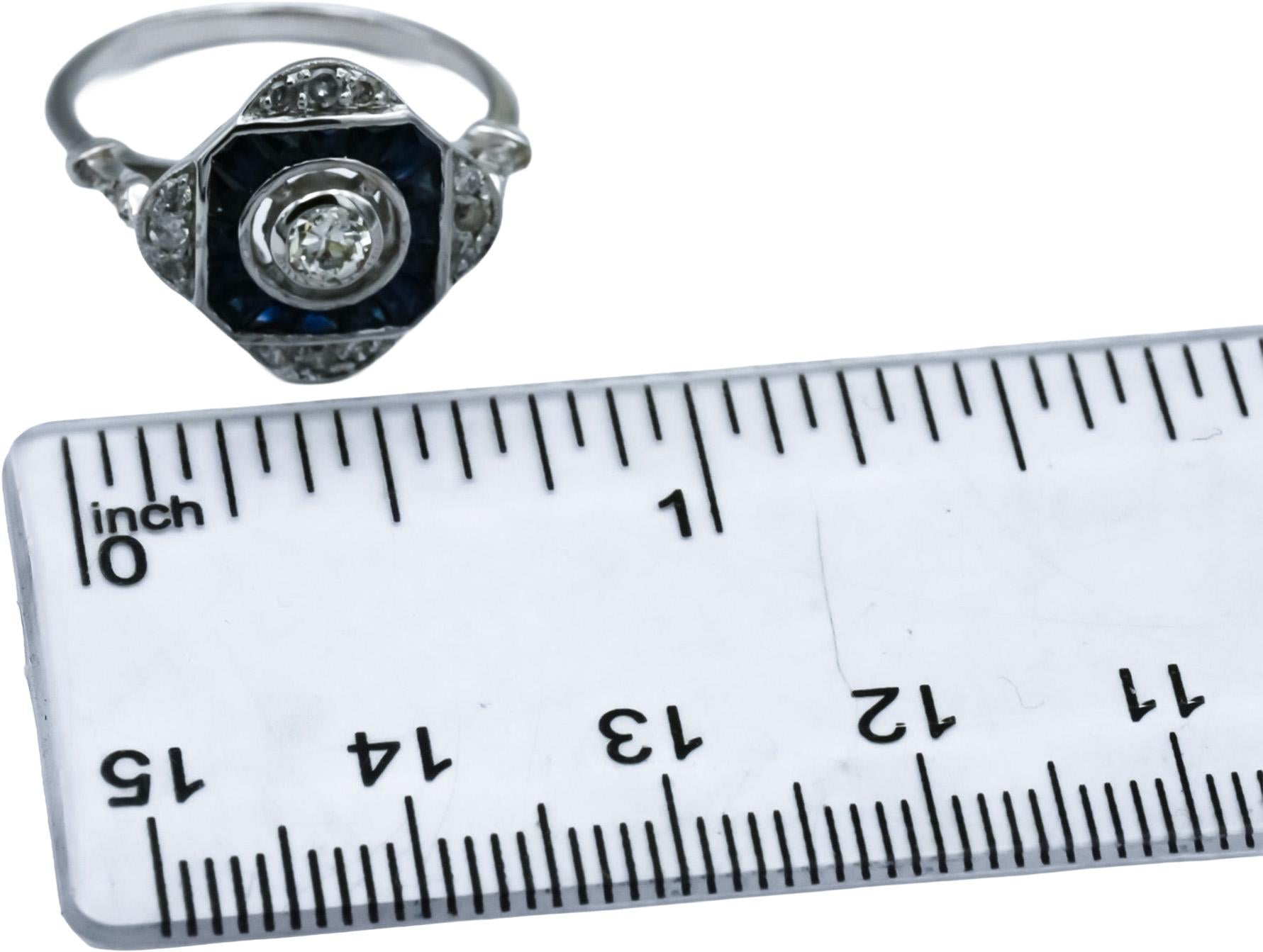 Antique 18k White Gold Diamond and Sapphire Ring 0.25CT Size 7