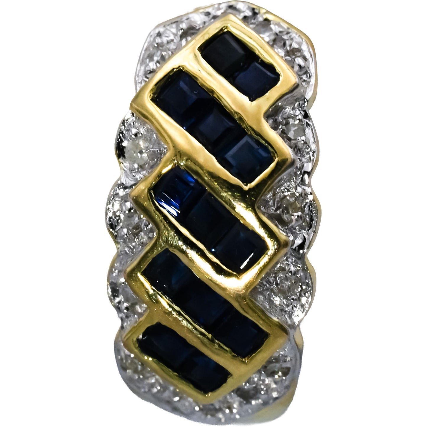 14k Yellow Gold Diamond and Sapphire Curved Earrings 1.90CT