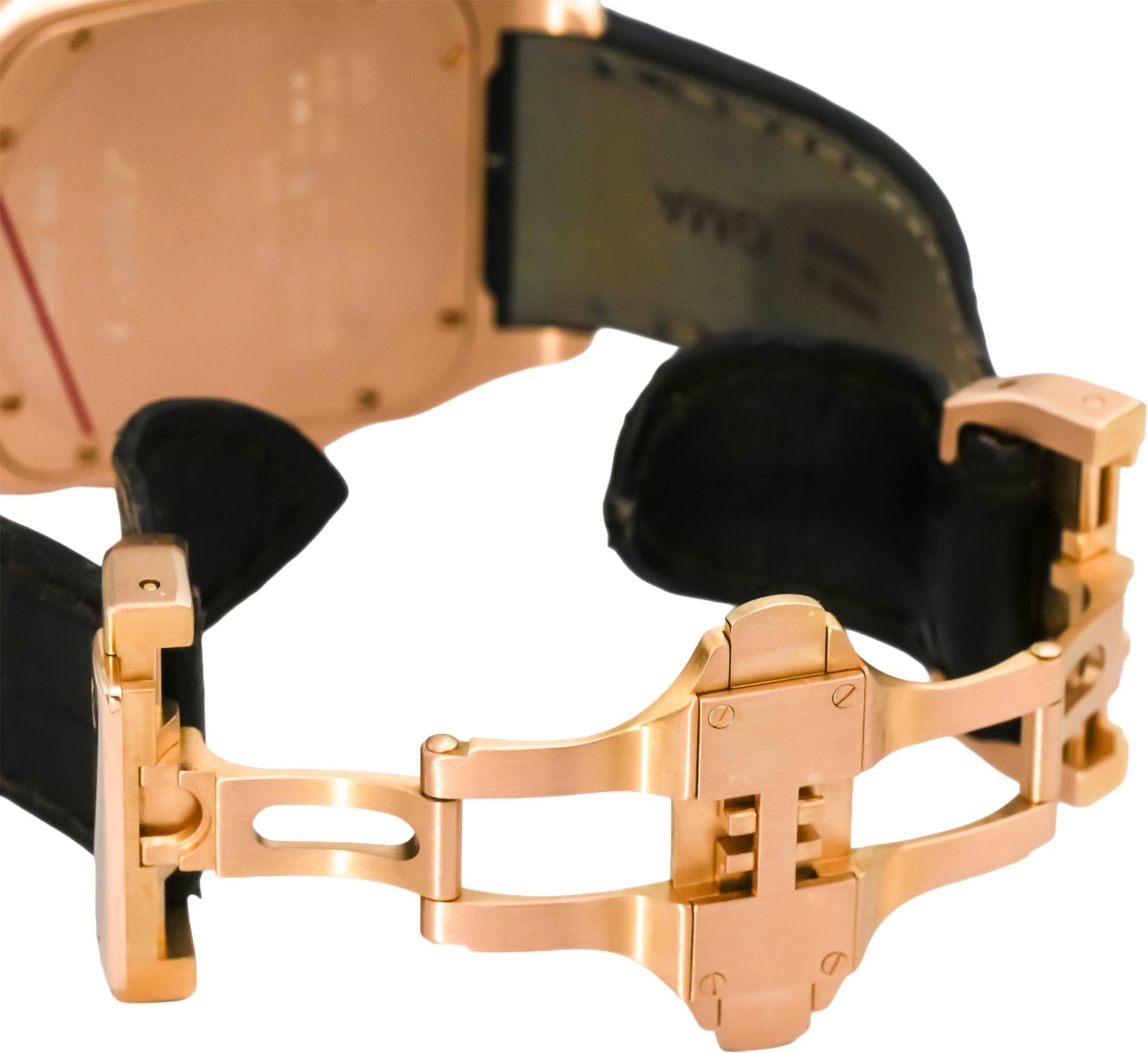 CARTIER 18k Rose Gold Black Dial Santos 100 XL Automatic Watch Ref 2792