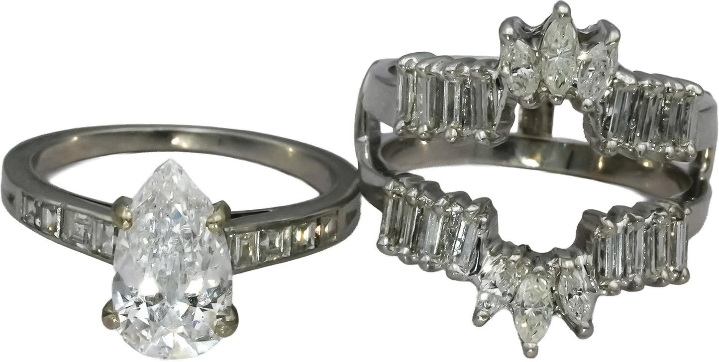 14k White Gold Mixed Cut Diamond Bridal Set Ring 3.60CT w/ 2.10CT Center Size 7