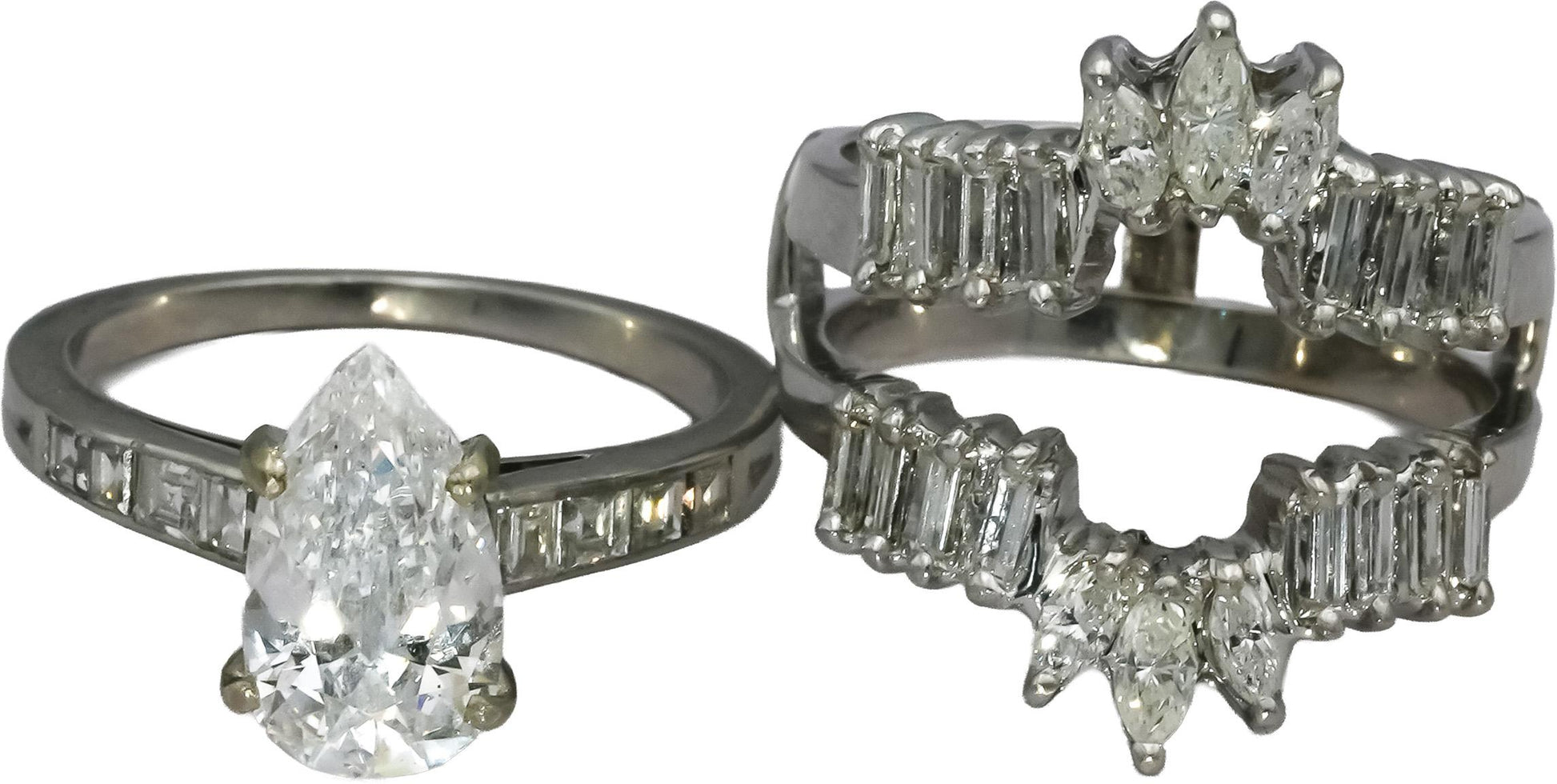 14k White Gold Mixed Cut Diamond Bridal Set Ring 3.60CT w/ 2.10CT Center Size 7