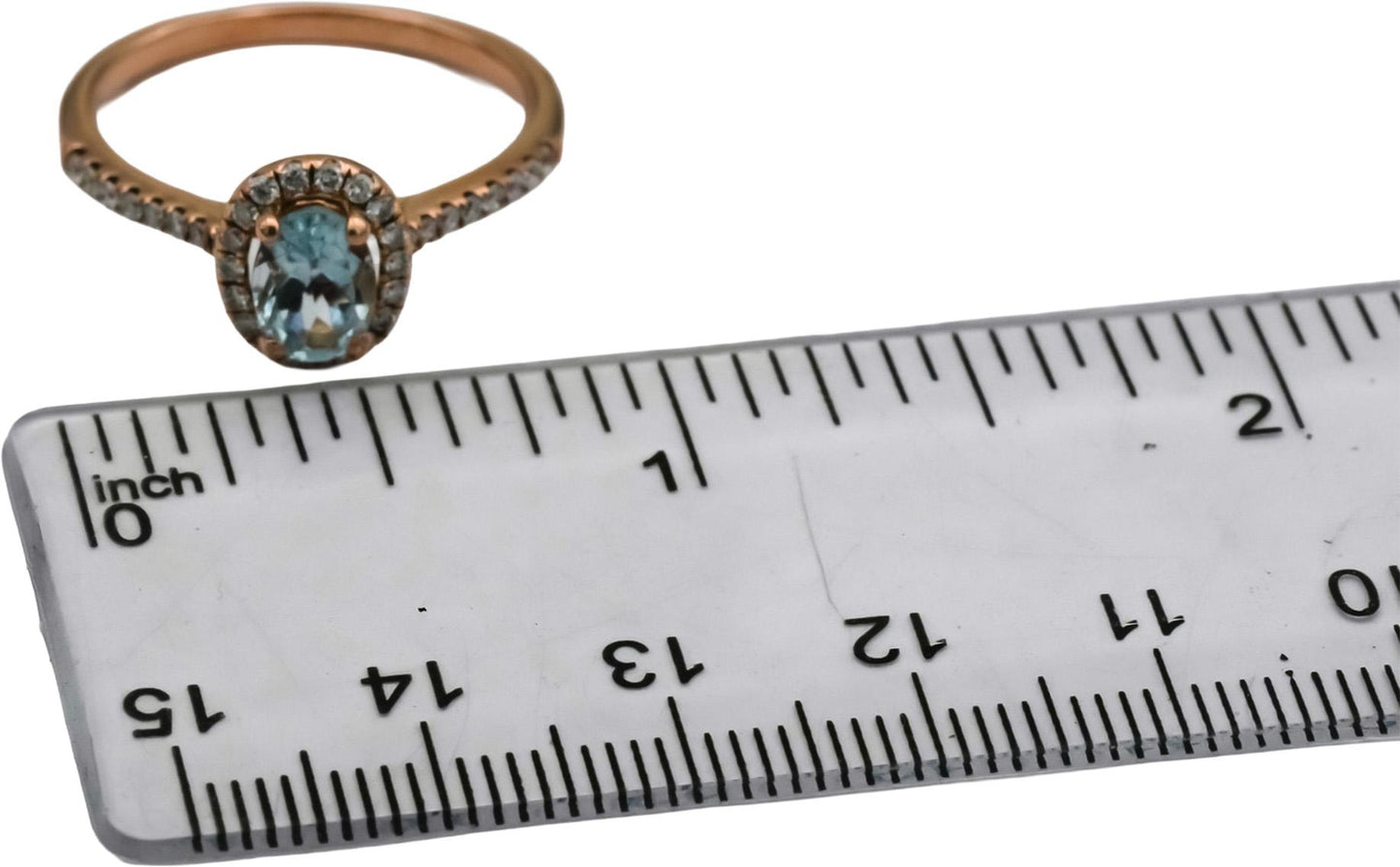 LE VIAN 14k Rose Gold Aquamarine and Diamond Halo Ring Size 8.5
