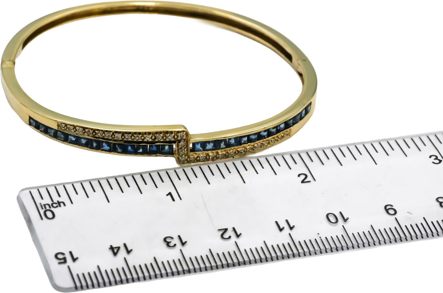 14k Yellow Gold Diamond and Blue Sapphire Bangle Bracelet 2.50CT