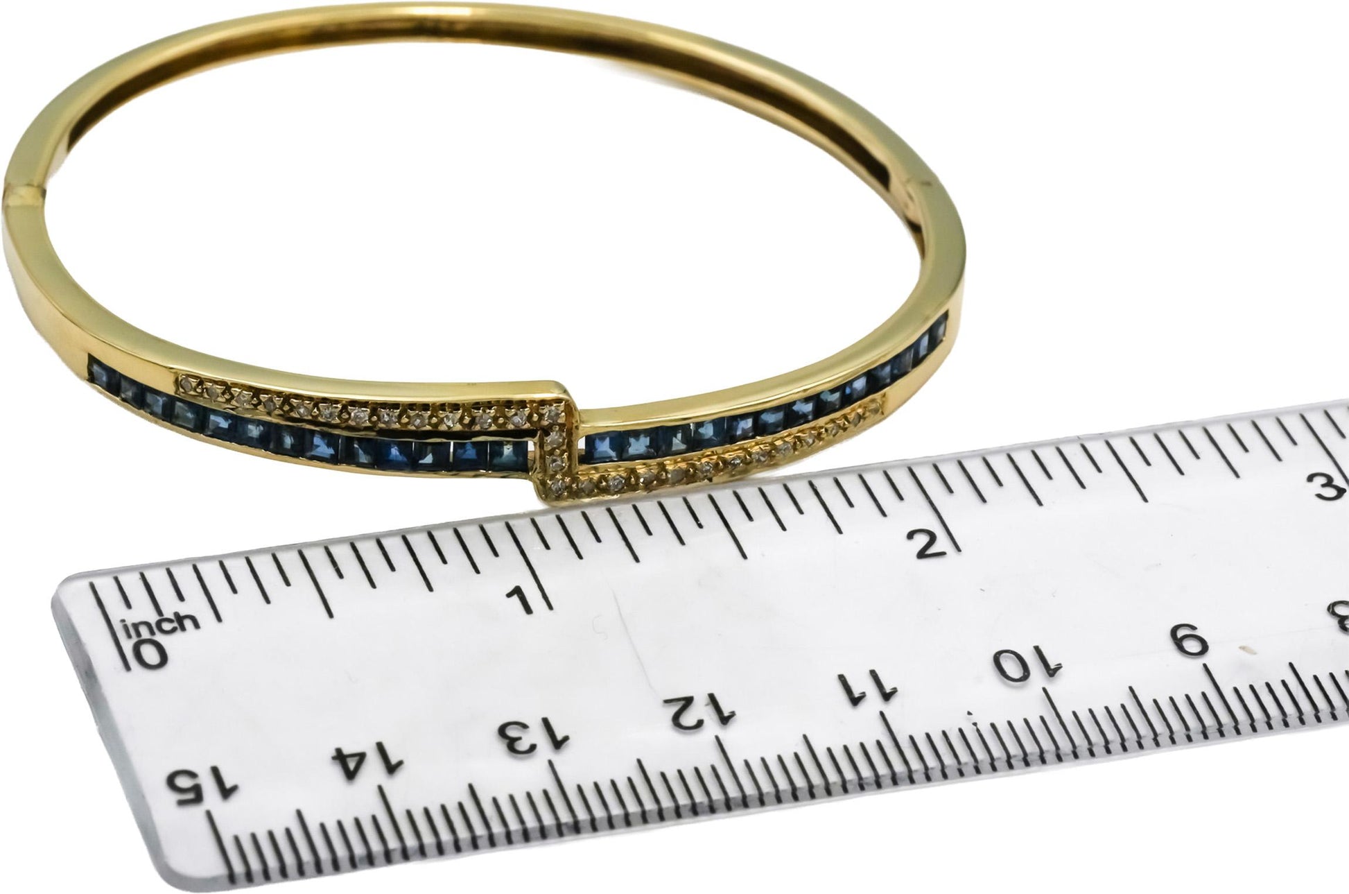 14k Yellow Gold Diamond and Blue Sapphire Bangle Bracelet 2.50CT