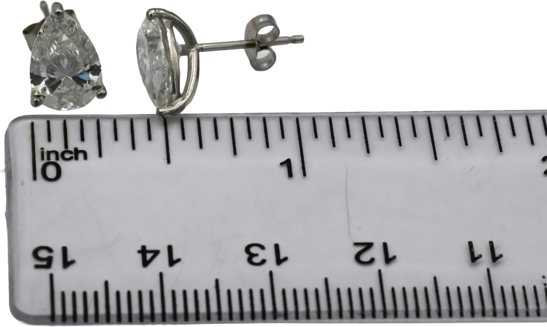 IGI 14k White Gold VS1/E Pear Cut Lab-Grown Diamond Stud Earrings 3.73CT
