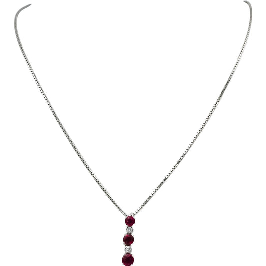 14k White Gold VS Diamond and Ruby Pendant Necklace 1.65CT
