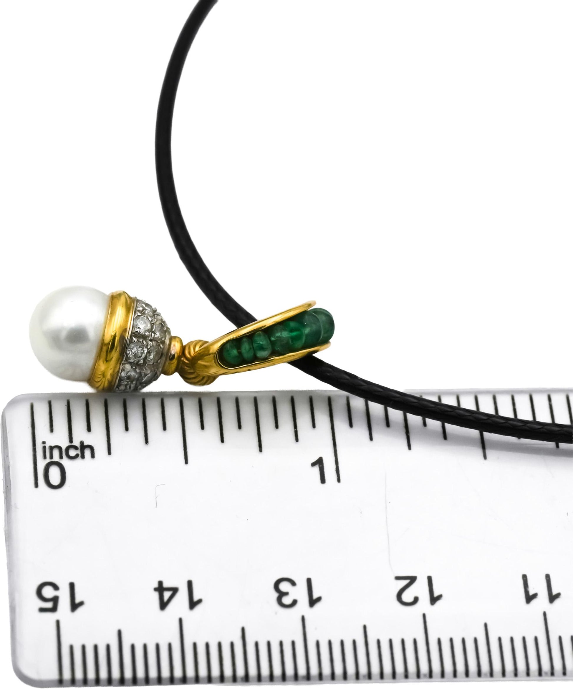 18k Yellow Gold VS Diamond and Pearl Pendant Necklace w/ Emerald Accents 0.30CT