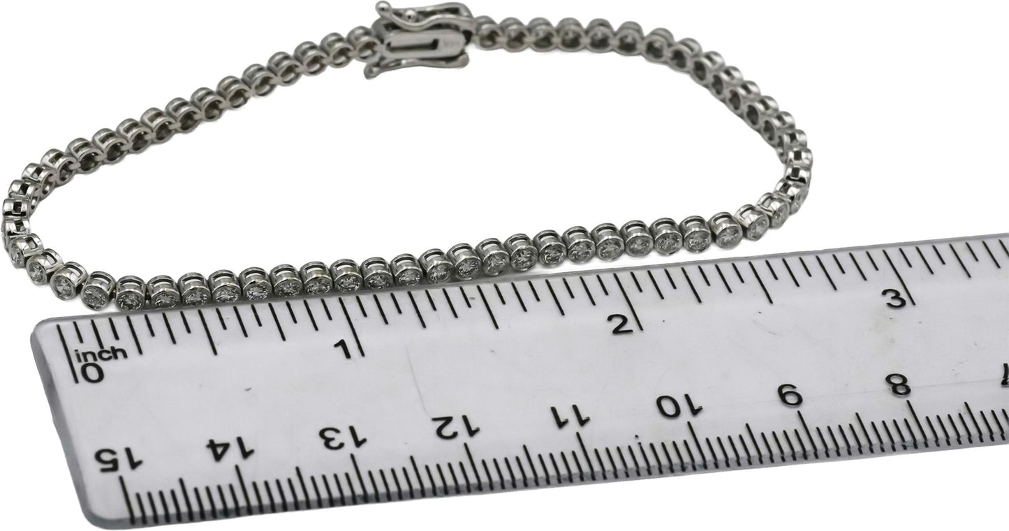 14k White Gold VS Round Bezel Set Diamond Tennis Bracelet 1.94CT