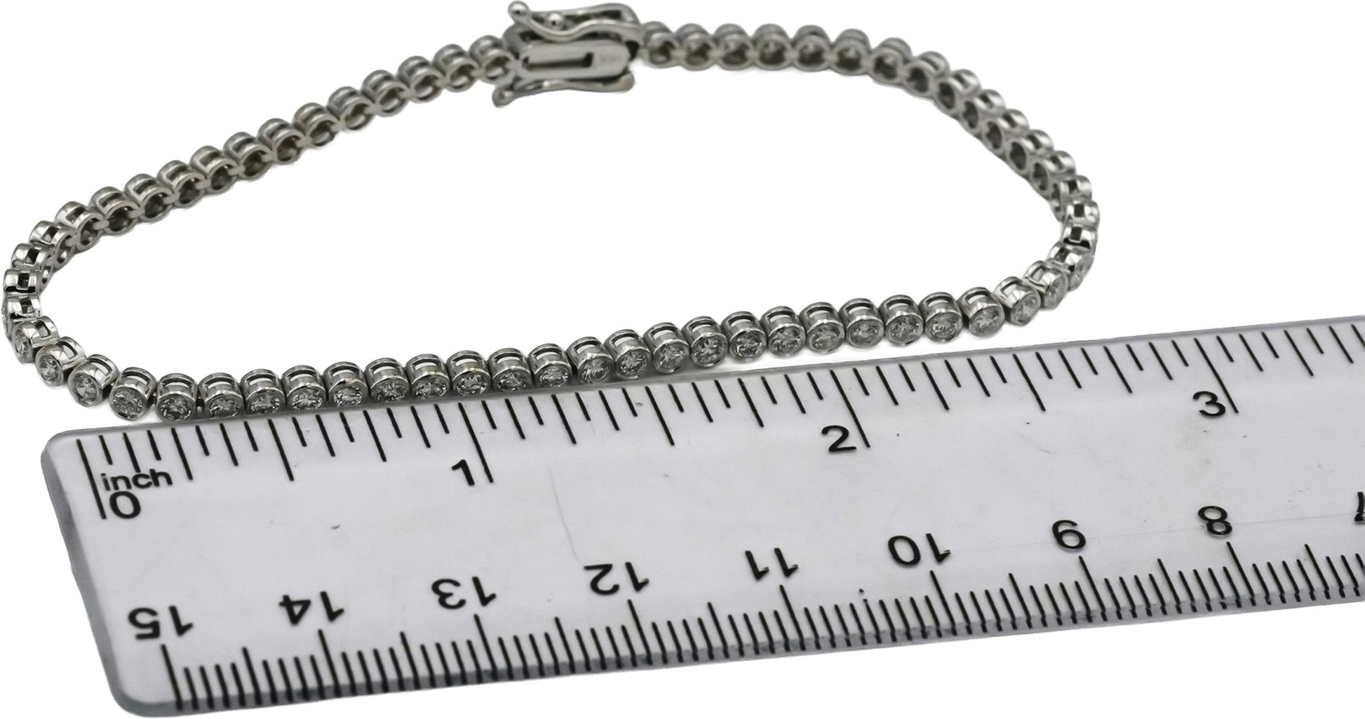 14k White Gold VS Round Bezel Set Diamond Tennis Bracelet 1.94CT