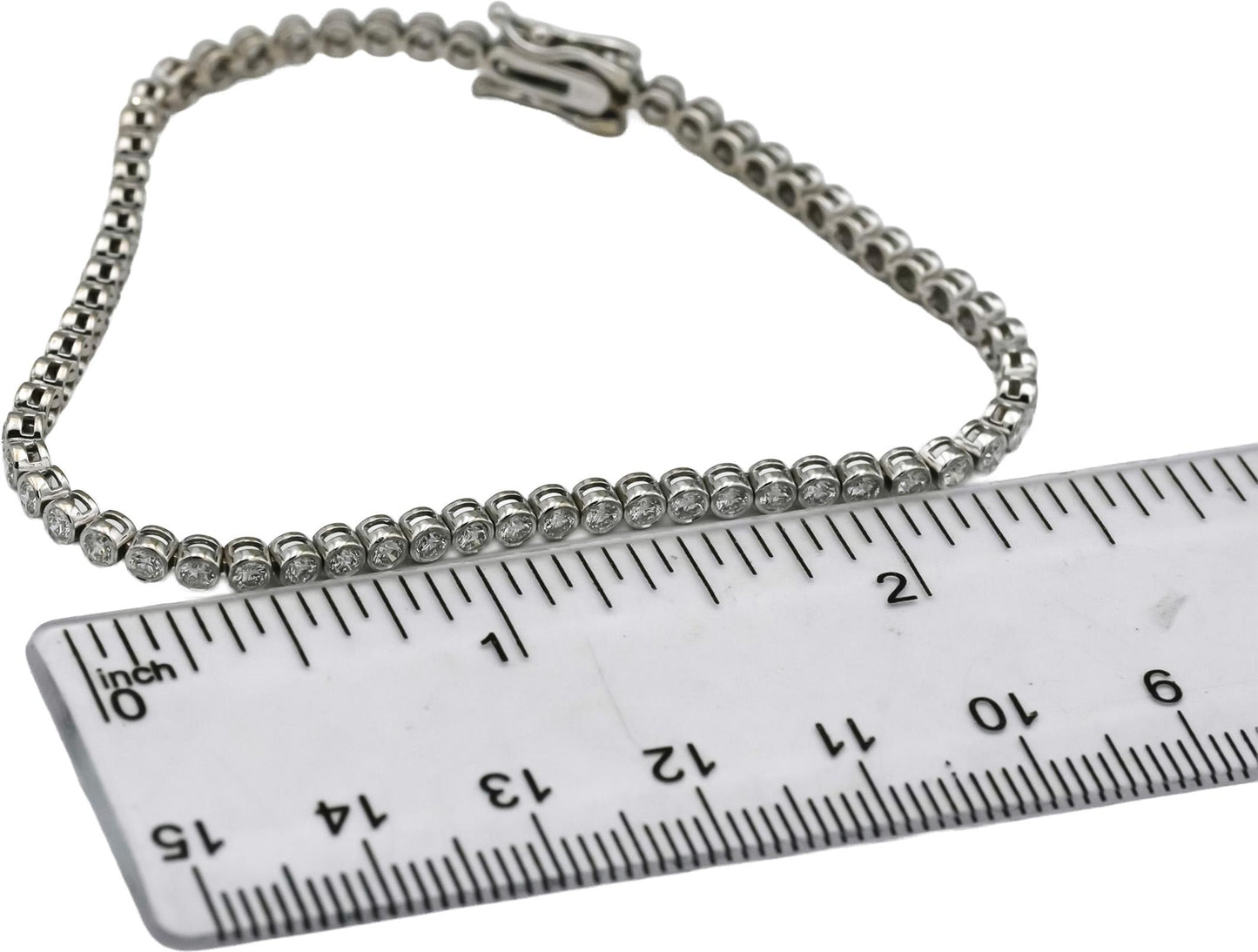 14k White Gold VS Round Bezel Set Natural Diamond Tennis Bracelet 1.95CT