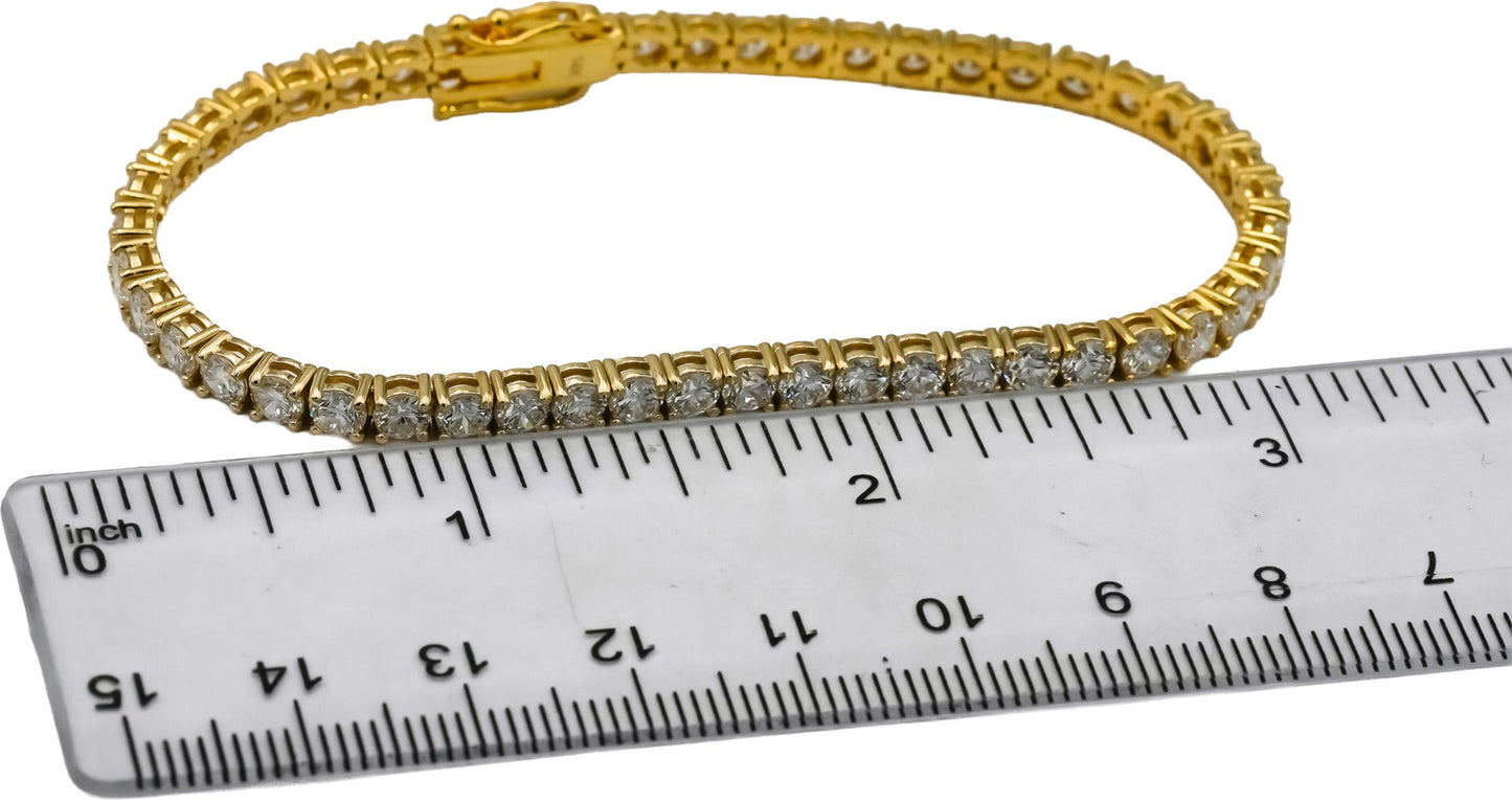14k Yellow Gold VS Round Lab-Grown Diamond Tennis Bracelet 7.55CT