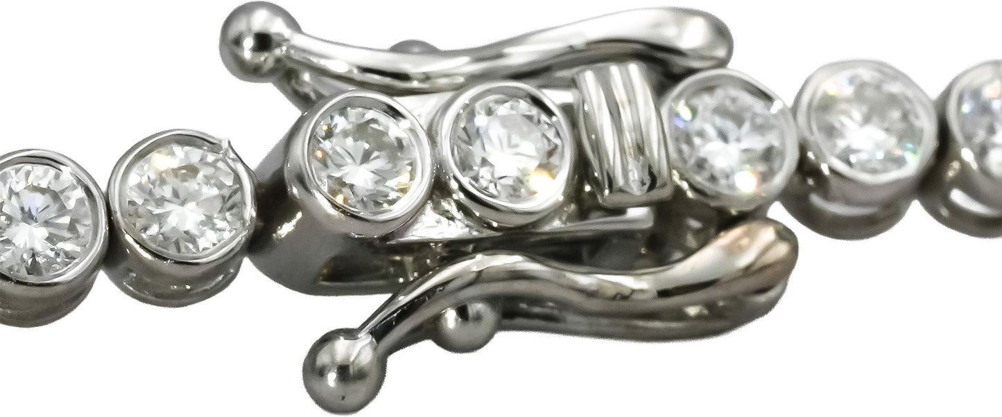14k White Gold VS Round Bezel Set Natural Diamond Tennis Bracelet 2.93CT