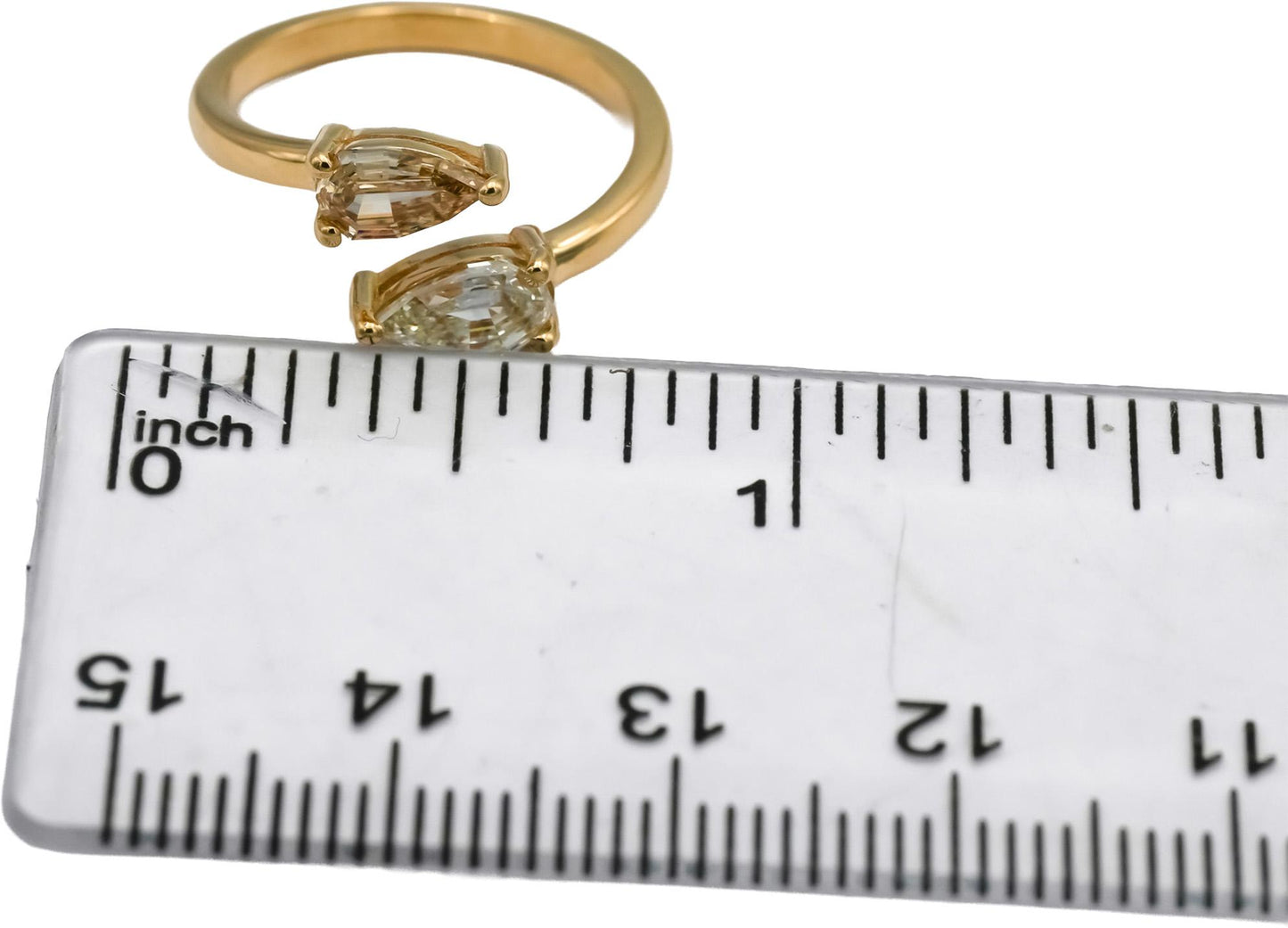 18k Yellow Gold VS Pear Step Cut Natural Diamond Bypass Ring 2.02CT Size 5.5
