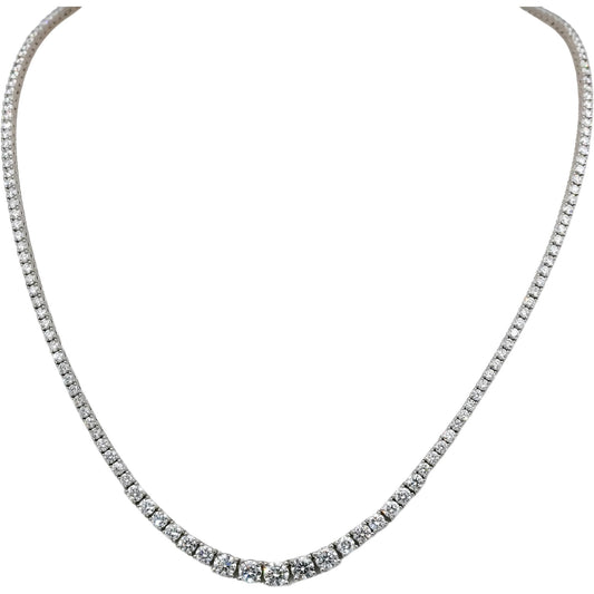 14k White Gold Round Natural Diamond Riviera Necklace 8.11CT