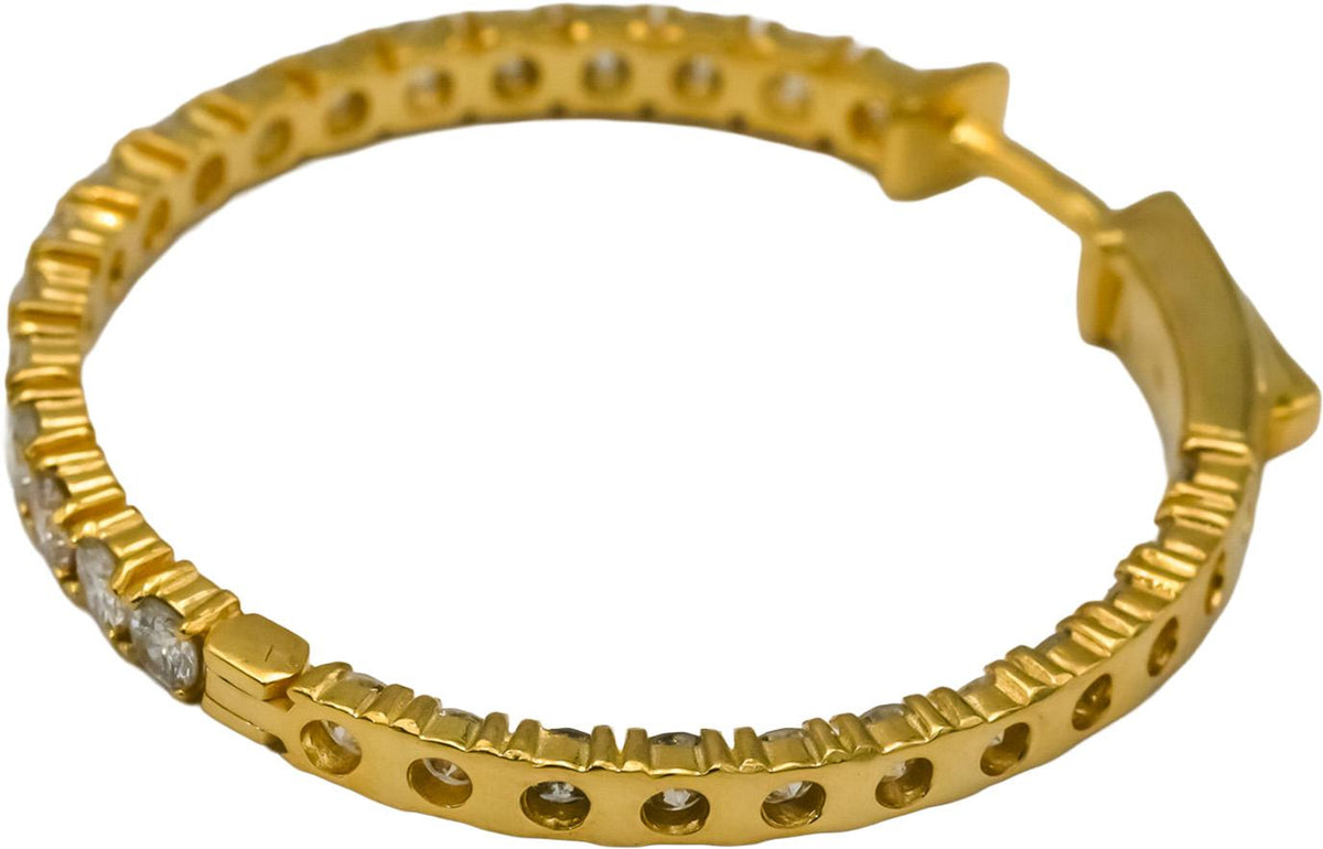 14k Yellow Gold Round Natural Diamond Inside Out Hoop Earrings 2.90CT