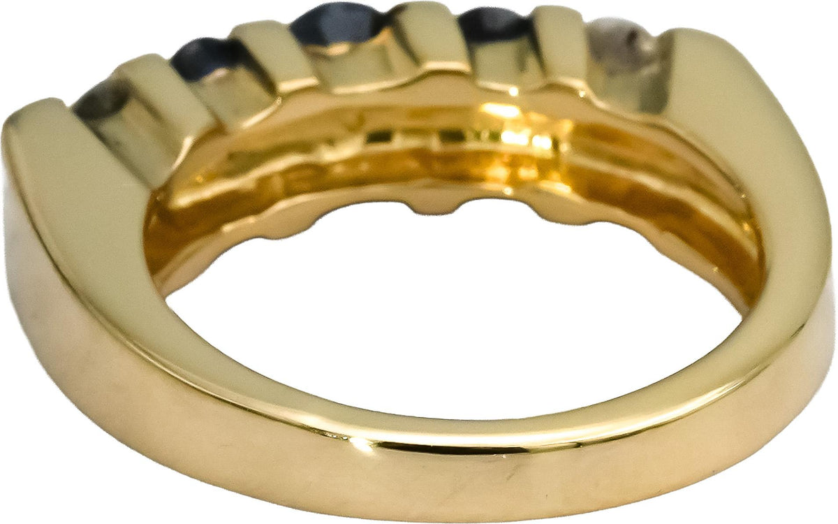 14k Yellow Gold Diamond and Sapphire Band Ring 0.90CT Size 5.25