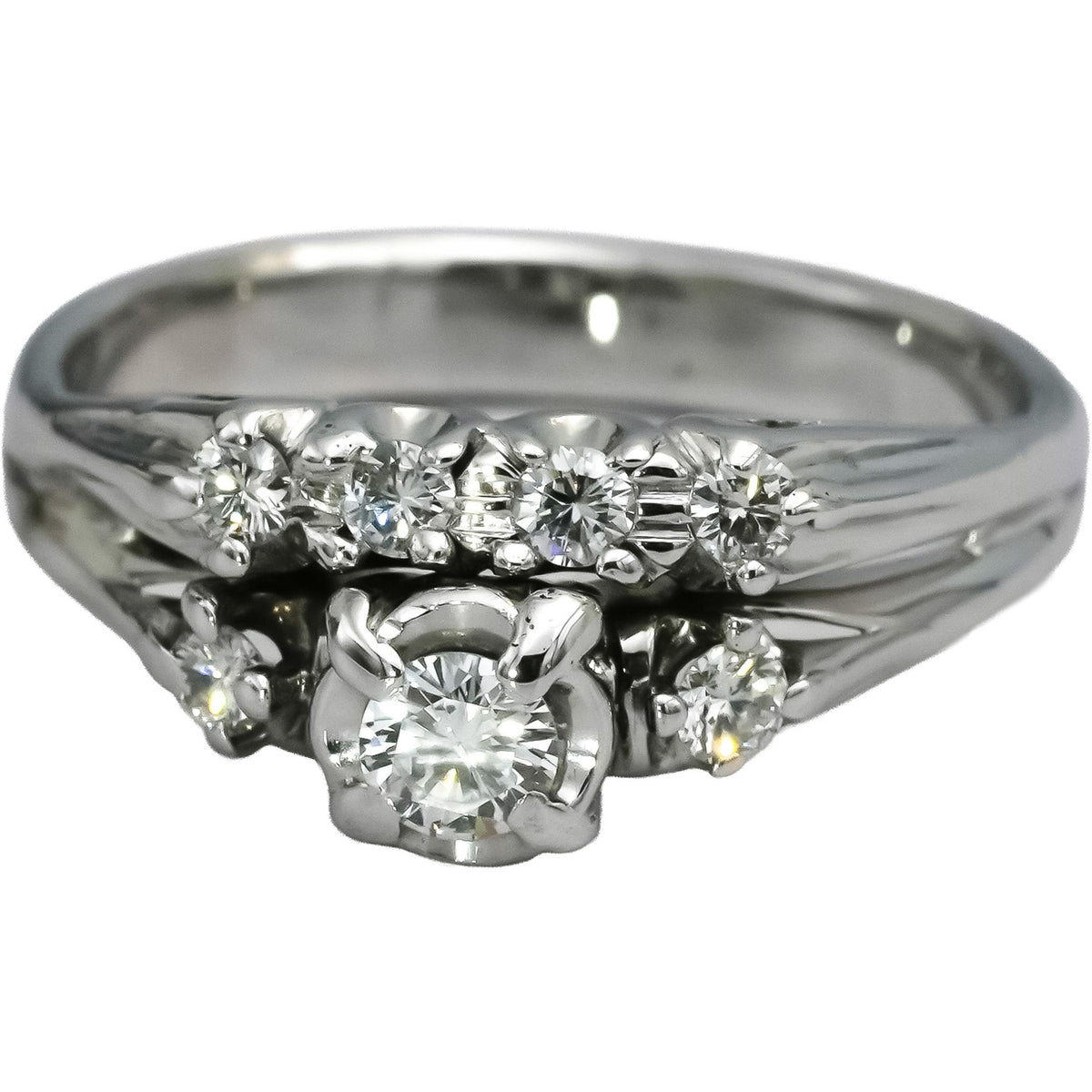 Vintage Antique 14k White Gold Diamond Ring 0.50CT w/ 0.25CT Center Size 8