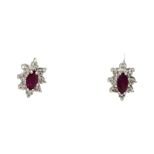 10k Yellow White Gold Diamond and Ruby Stud Earrings 0.65CT