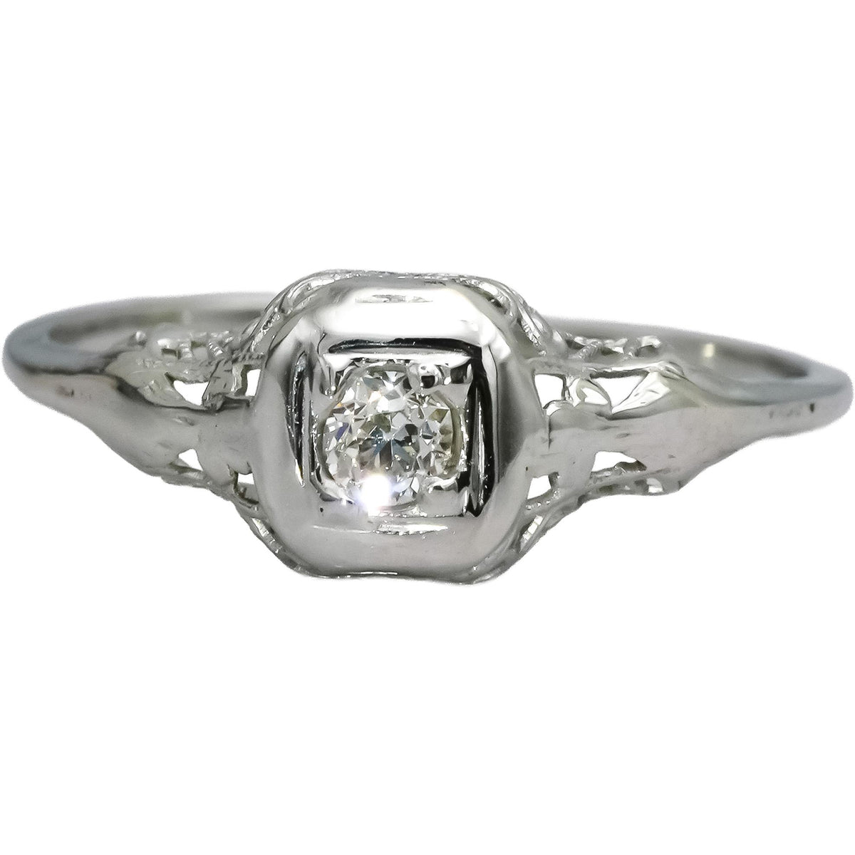 Vintage Antique Deco 14k White Gold VS Diamond Solitaire Ring 0.10CT Size 7.75