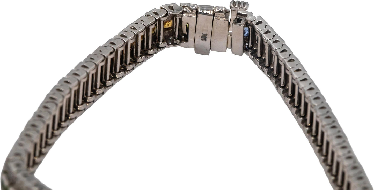 14k White Gold Diamond and Rainbow Sapphire Fancy Tennis Bracelet 8.50CT