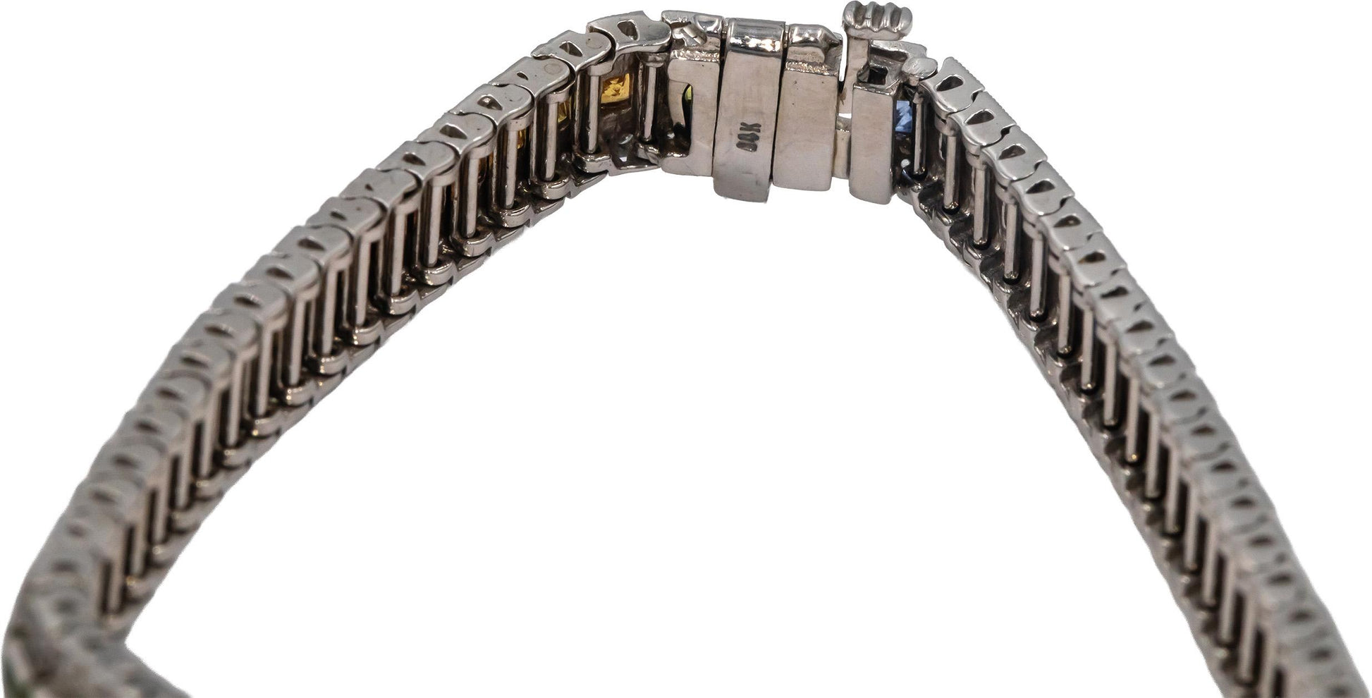 14k White Gold Diamond and Rainbow Sapphire Fancy Tennis Bracelet 8.50CT