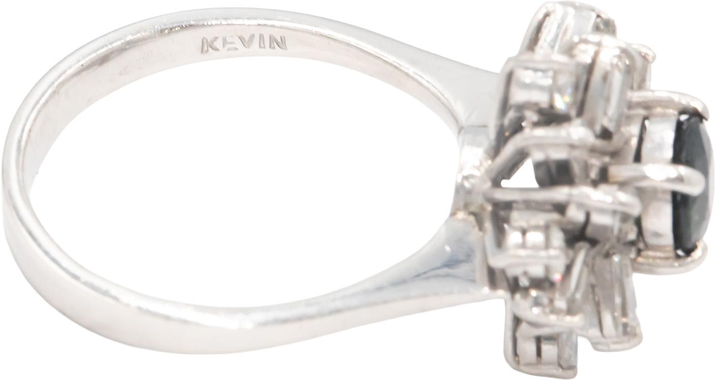 14k White Gold 1.50CT Diamond and Sapphire Flower Ring Size 7