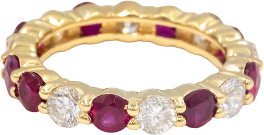 18k Yellow Gold VS Diamond and Synthetic Ruby Eternity Band Ring 4.05CT Sz. 6.75
