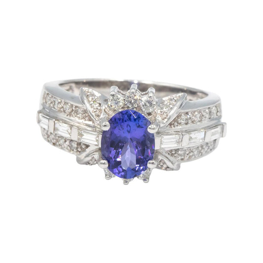 KALATI 18k White Gold 1.60CT Diamond and Tanzanite Cocktail Ring Size 7