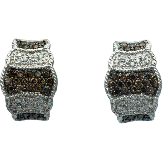 14k White Gold 1.25CT White and Brown Diamond Cluster Curved Earrings