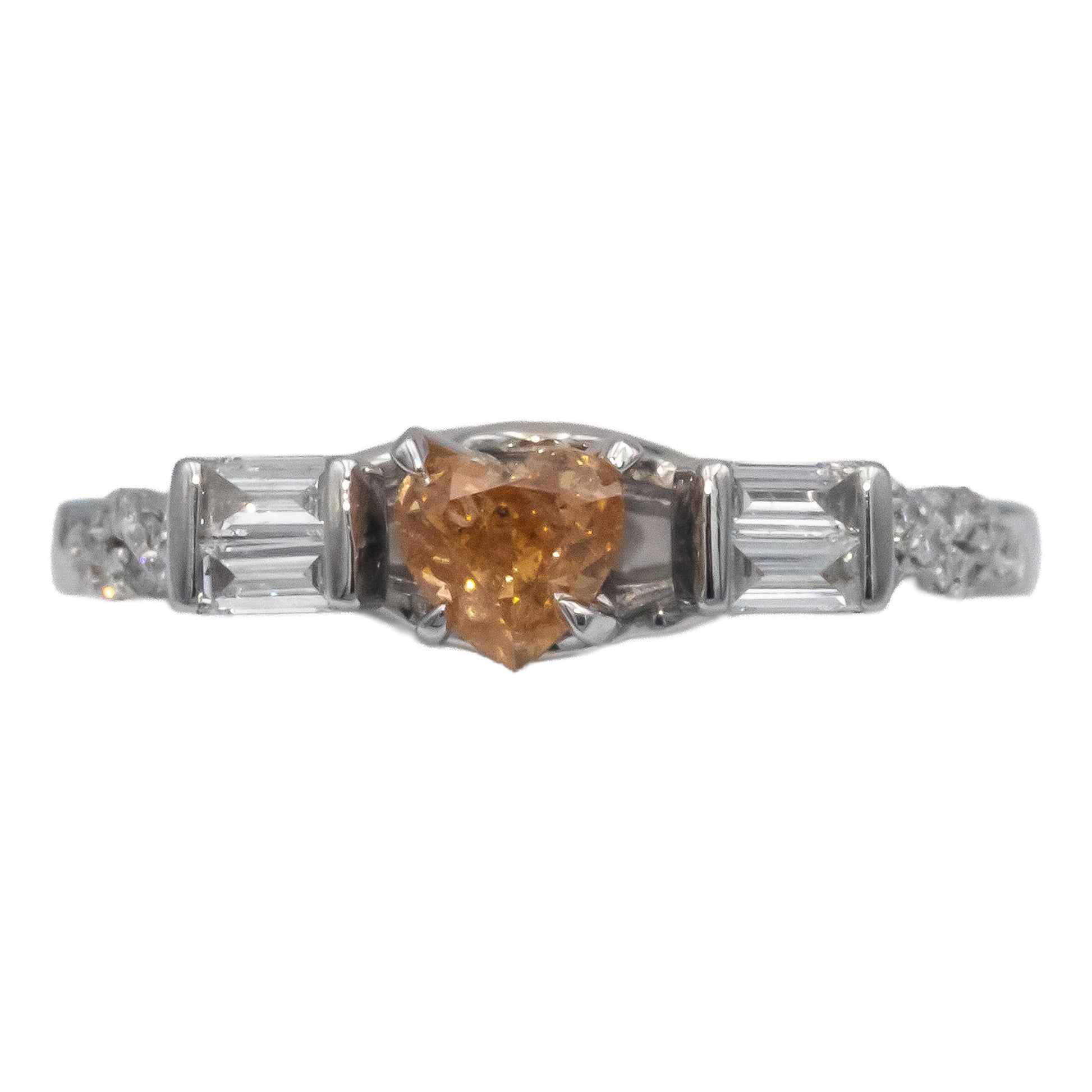 GIA Certified White and Heart Cut Orange Diamond Engagement Ring 0.82CT Size 6