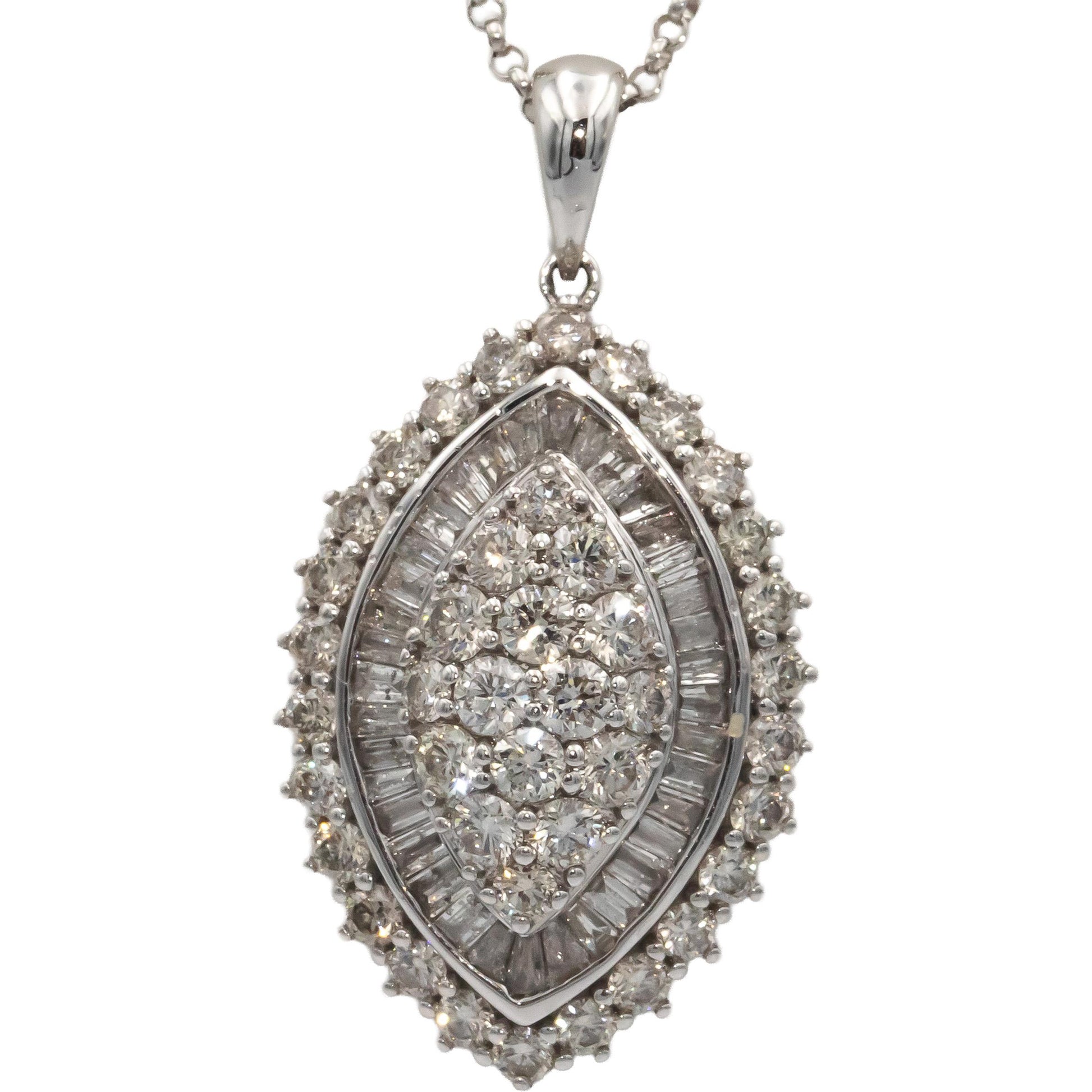 18k 14k White Gold 2.03CT Cluster Pendant Chain Necklace